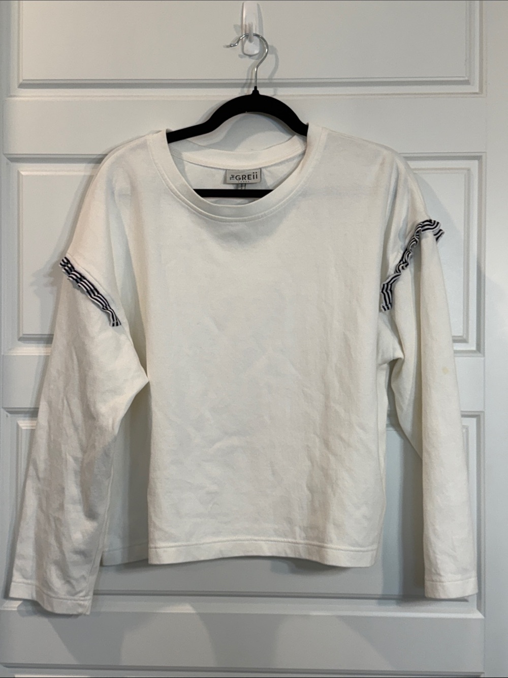 THE GREII sienna ruffle knit long sleeve top in white large
